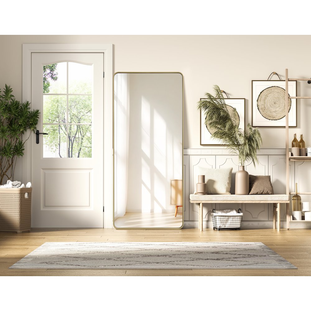 Contour Metal Rectangle Mirror 32x72 in Brass. Picture 2