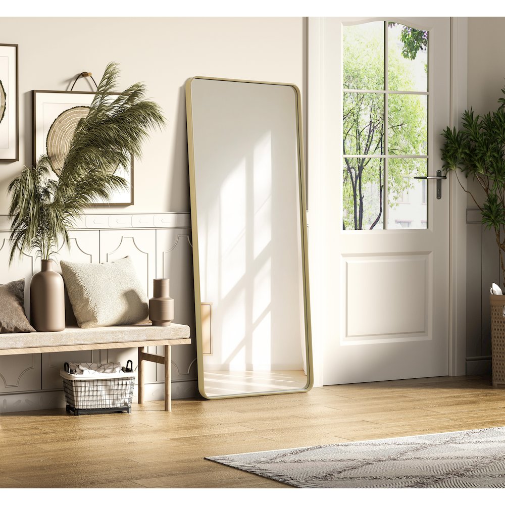 Contour Metal Rectangle Mirror 32x72 in Brass. Picture 3