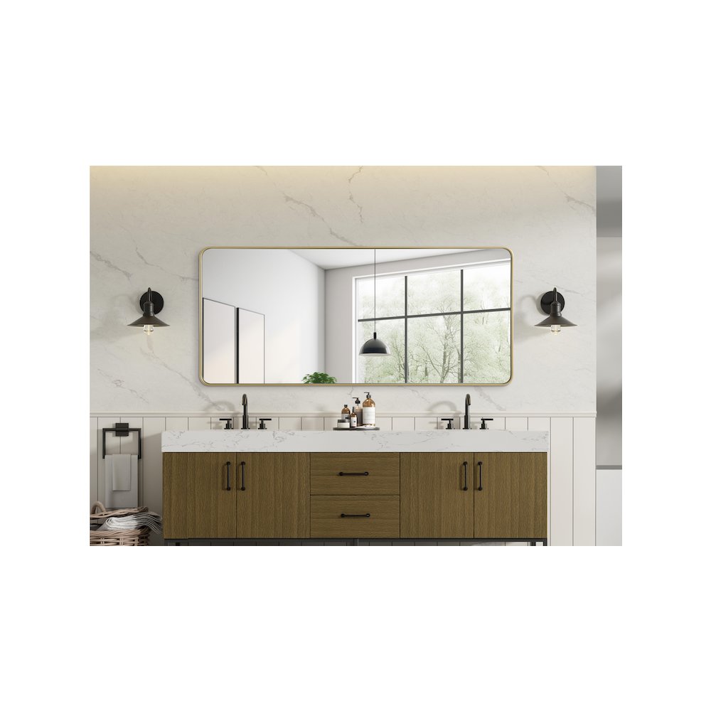 Contour Metal Rectangle Mirror 32x72 in Brass. Picture 6