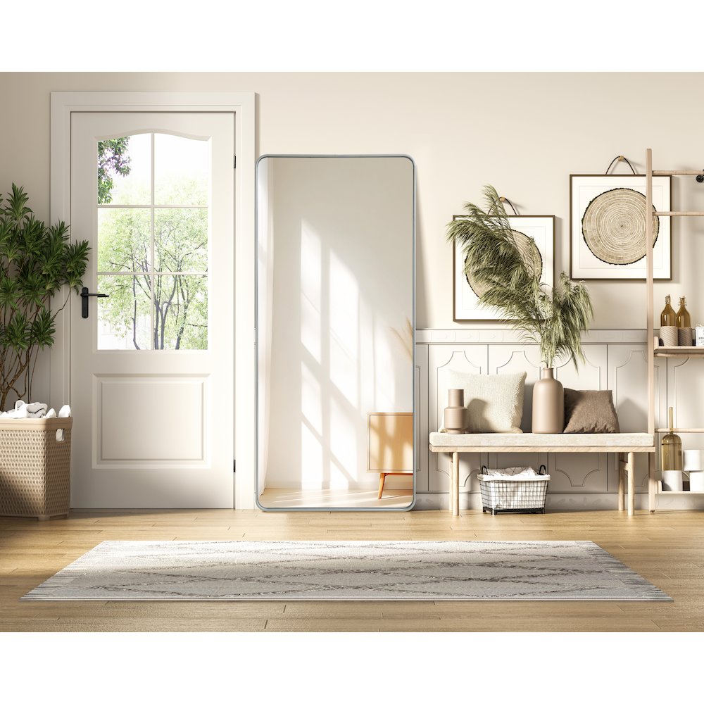 Contour Metal Rectangle Mirror 32x72 in Silver. Picture 2