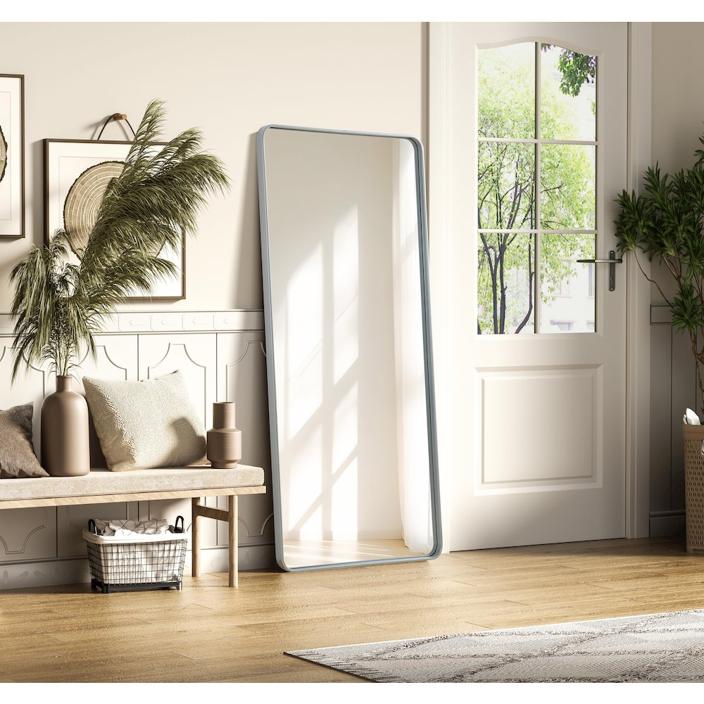Contour Metal Rectangle Mirror 32x72 in Silver. Picture 3