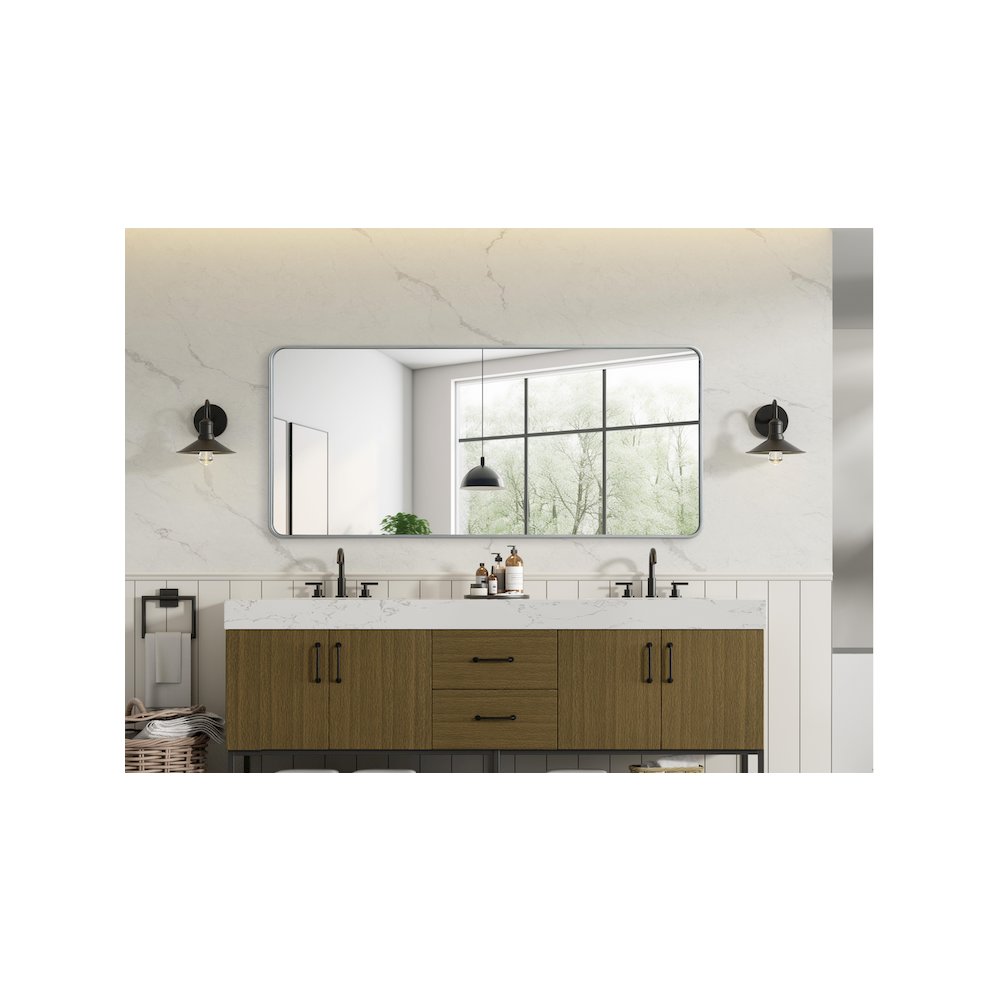 Contour Metal Rectangle Mirror 32x72 in Silver. Picture 6