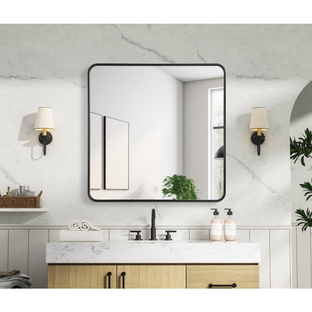 Contour Metal Rectangle Mirror 36x36 in Black. Picture 2