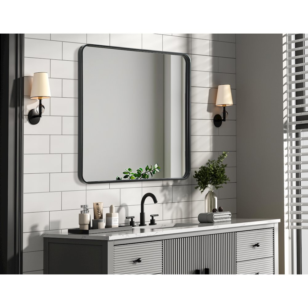 Contour Metal Rectangle Mirror 36x36 in Black. Picture 3