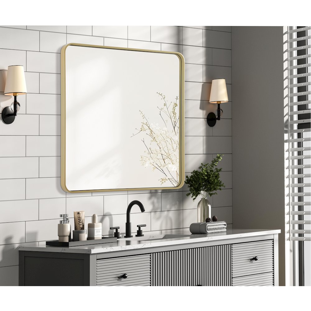 Contour Metal Rectangle Mirror 36x36 in Brass. Picture 3