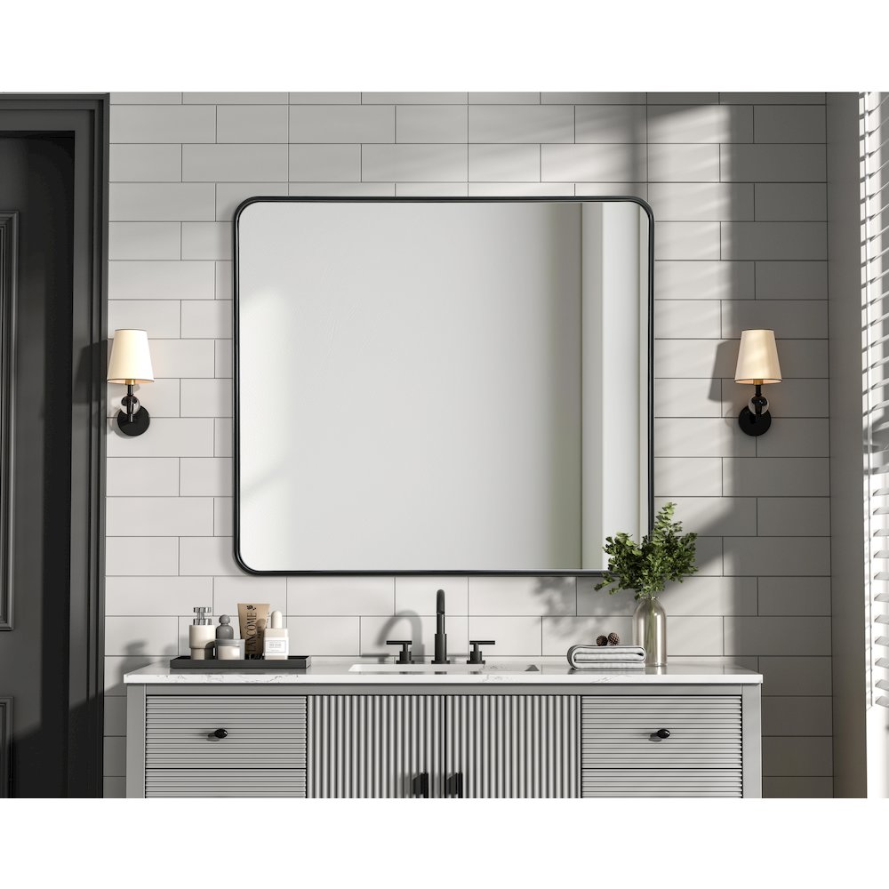 Contour Metal Rectangle Mirror 36x40 in Black. Picture 6