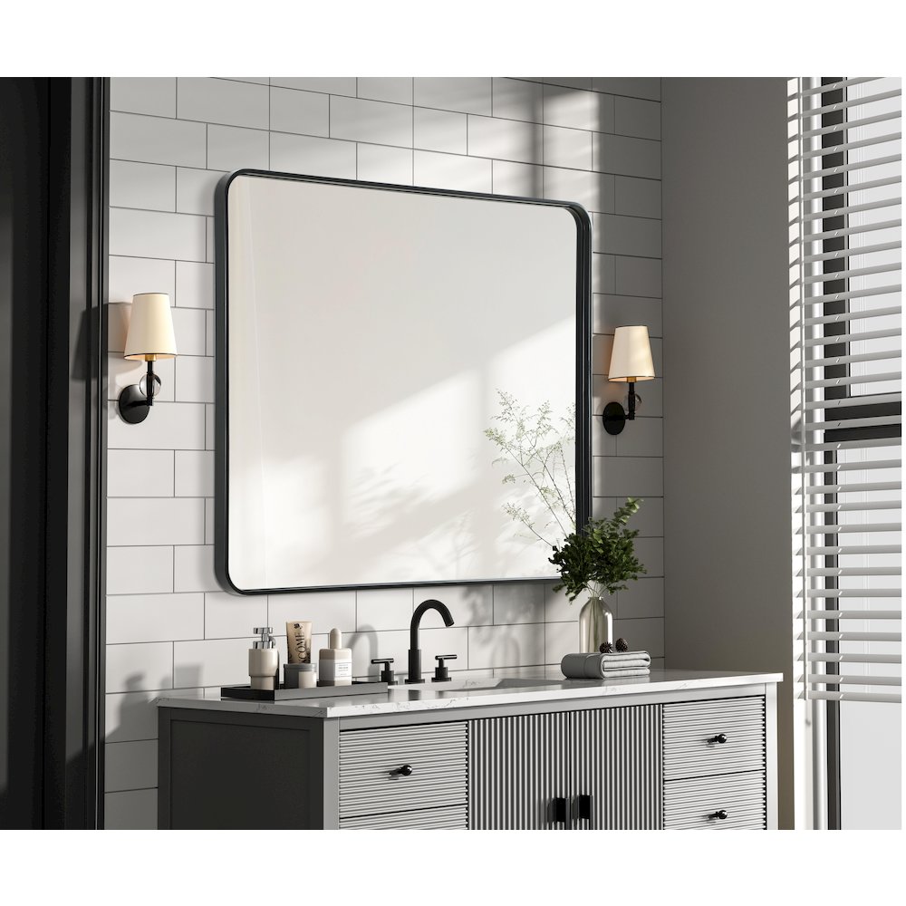 Contour Metal Rectangle Mirror 36x40 in Black. Picture 7