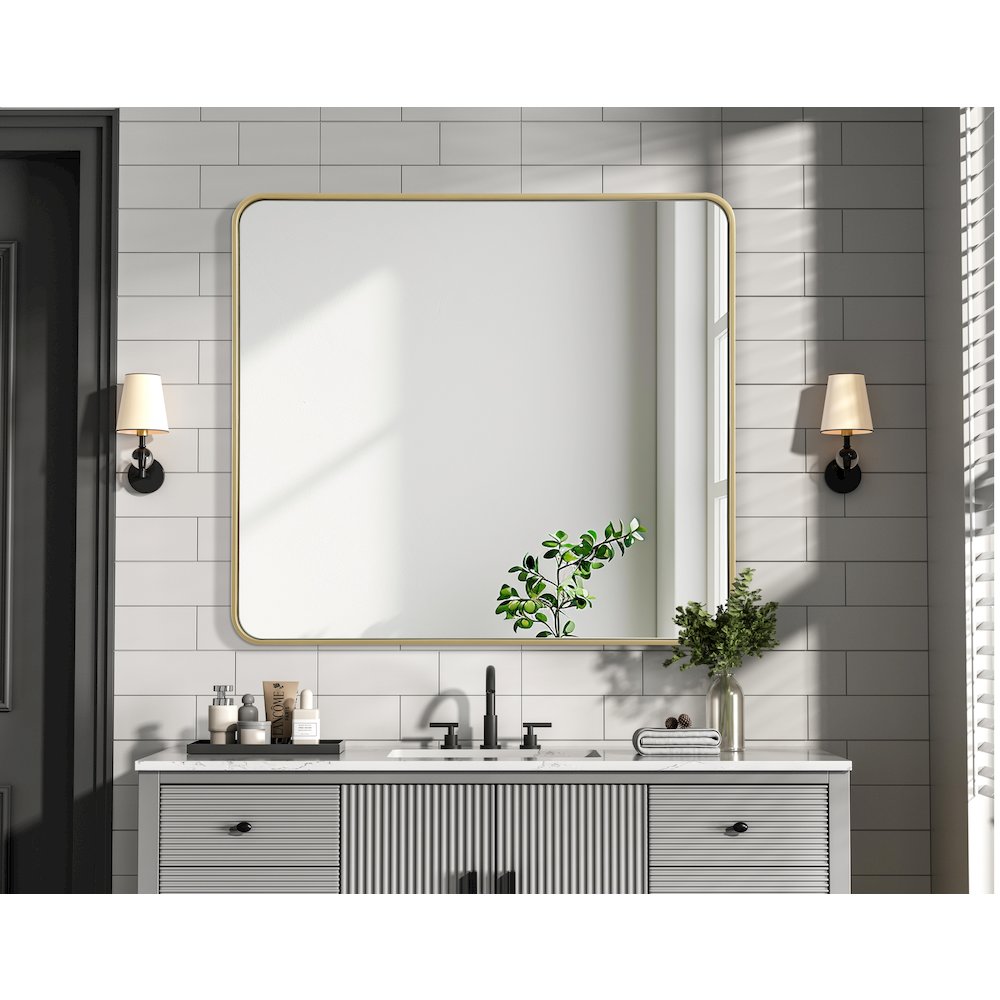 Contour Metal Rectangle Mirror 36x40 in Brass. Picture 6
