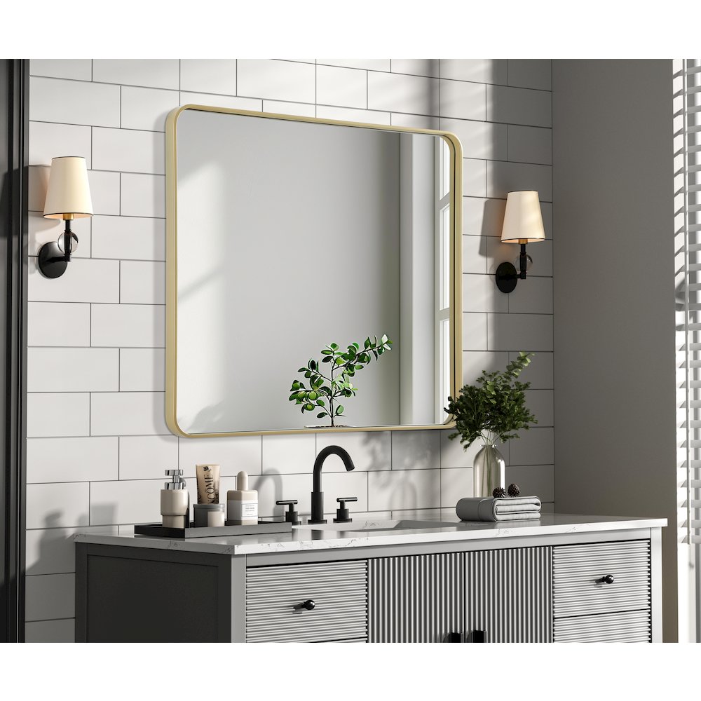 Contour Metal Rectangle Mirror 36x40 in Brass. Picture 7