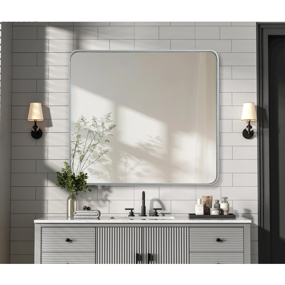Contour Metal Rectangle Mirror 36x40 in Silver. Picture 6