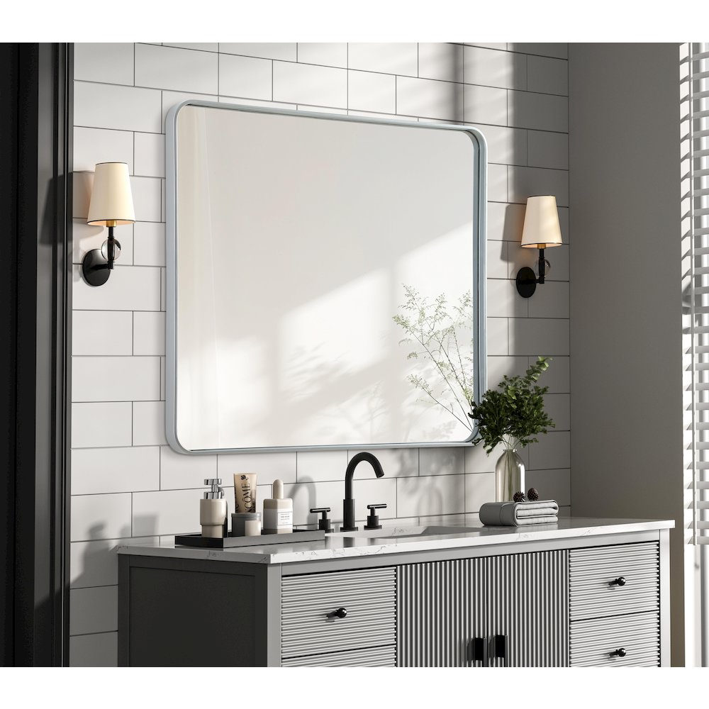 Contour Metal Rectangle Mirror 36x40 in Silver. Picture 7