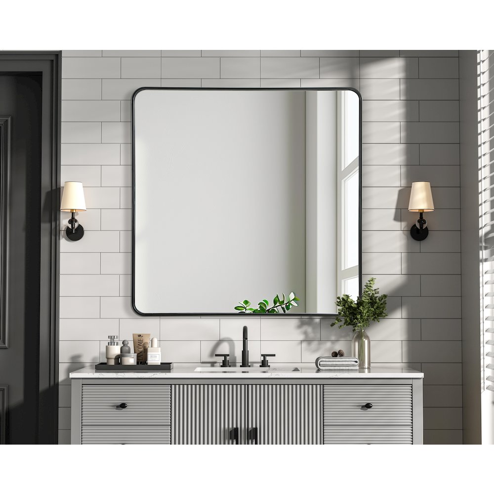 Contour Metal Square Mirror 42x42 in Black. Picture 2