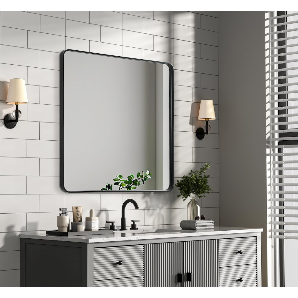 Contour Metal Square Mirror 42x42 in Black. Picture 3