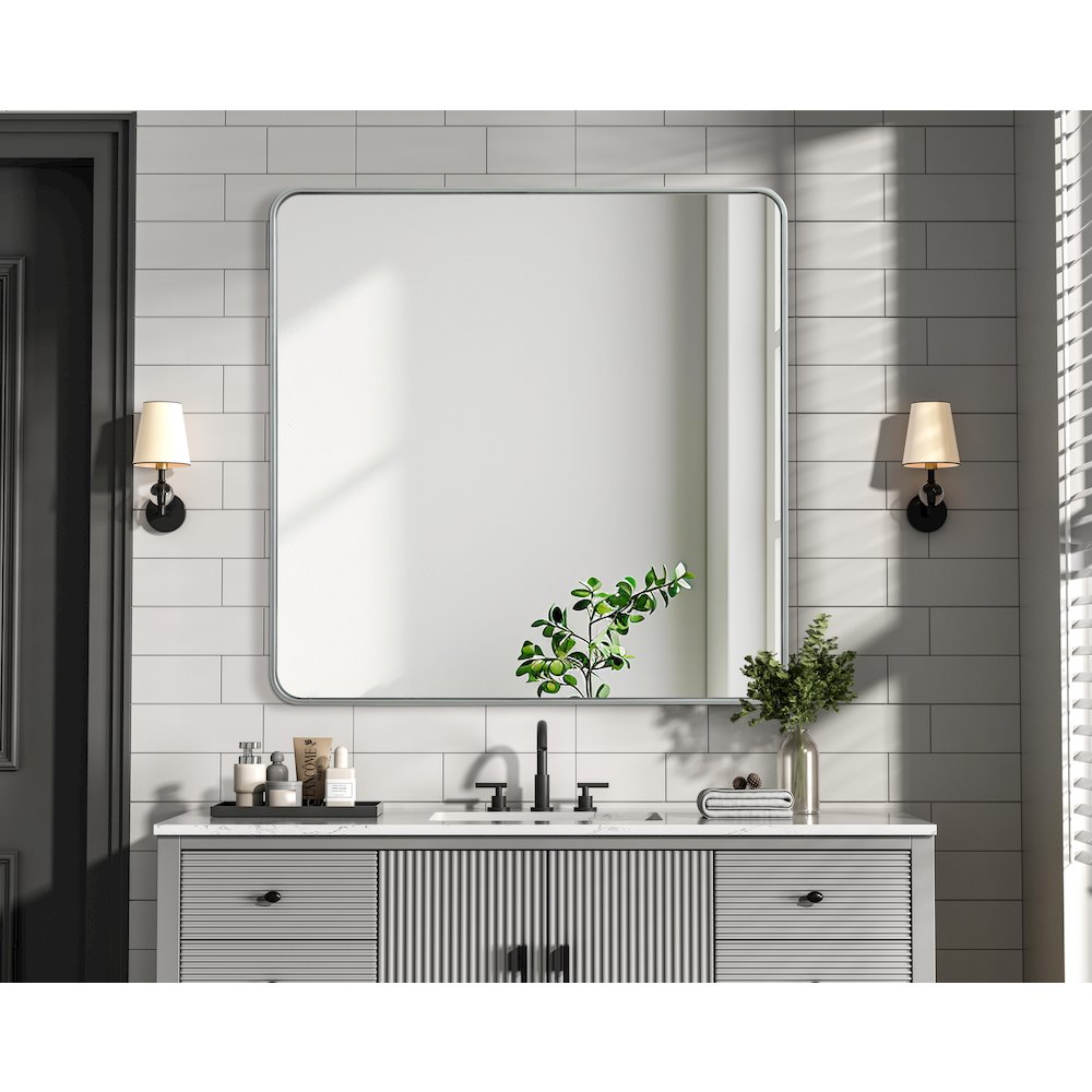 Contour Metal Square Mirror 42x42 in Silver. Picture 2