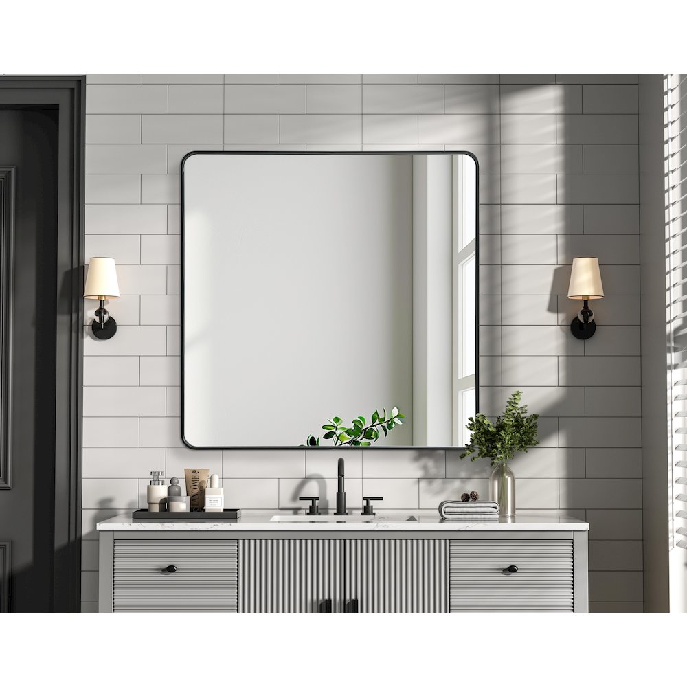 Contour Metal Square Mirror 48x48 in Black. Picture 2