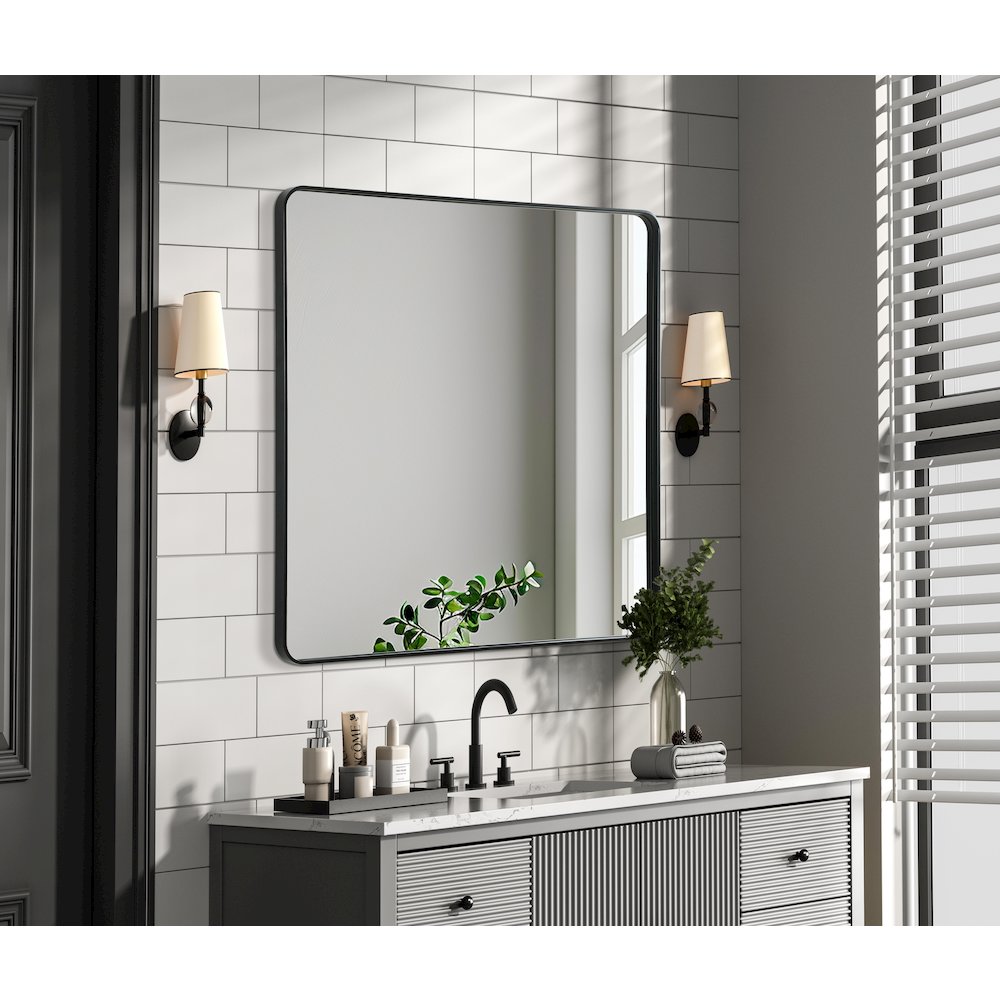 Contour Metal Square Mirror 48x48 in Black. Picture 3