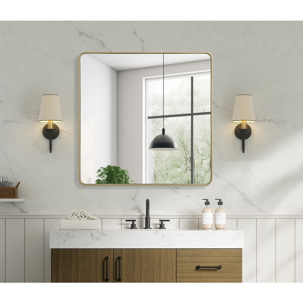 Contour Metal Square Mirror 48x48 in Brass. Picture 2