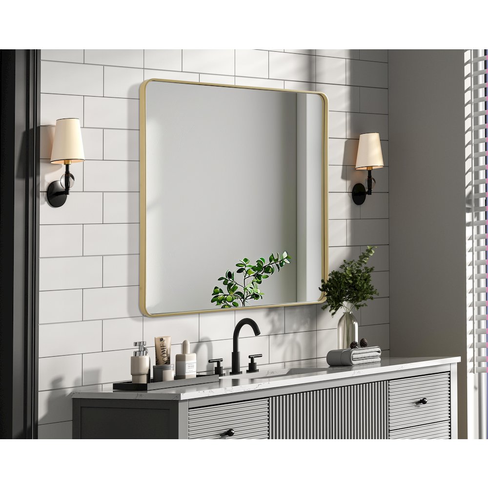 Contour Metal Square Mirror 48x48 in Brass. Picture 3