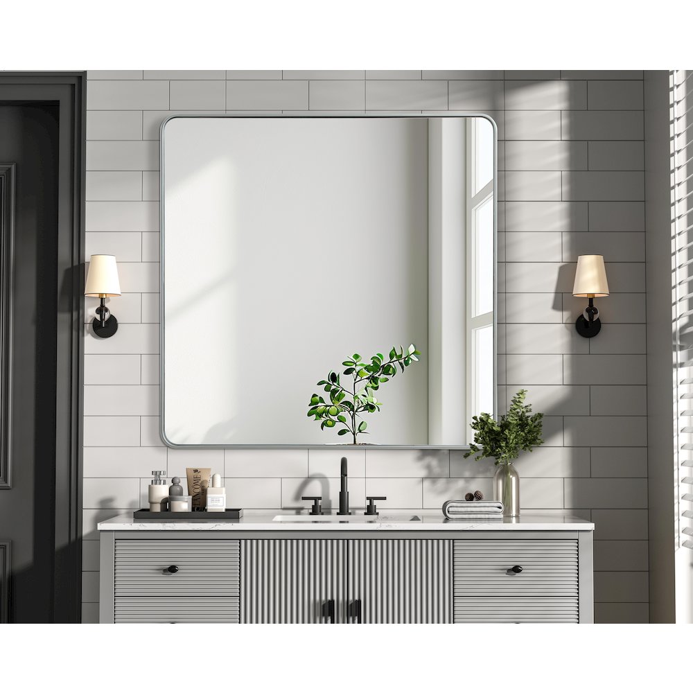 Contour Metal Square Mirror 48x48 in Silver. Picture 2
