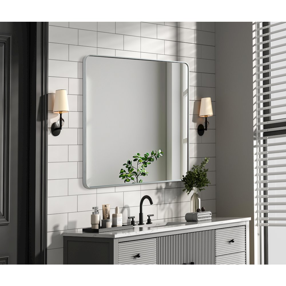 Contour Metal Square Mirror 48x48 in Silver. Picture 3