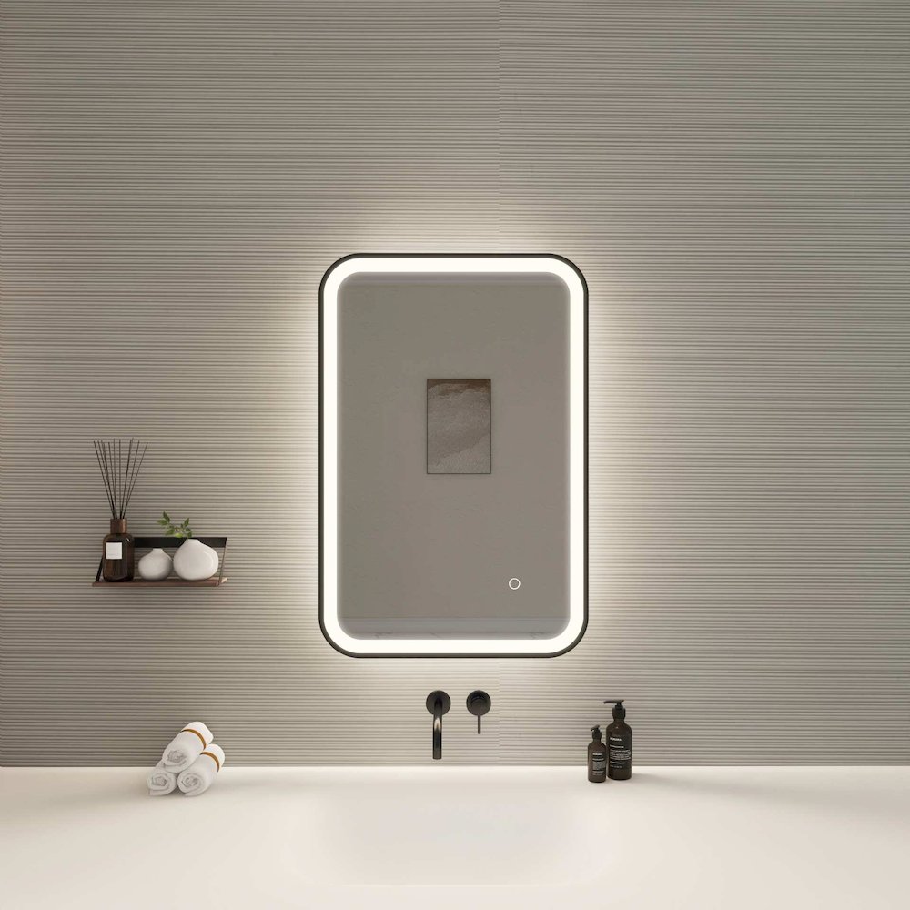 30 Inch Rectangle LED Front and Backlit Wall Mirror in Black. Picture 2