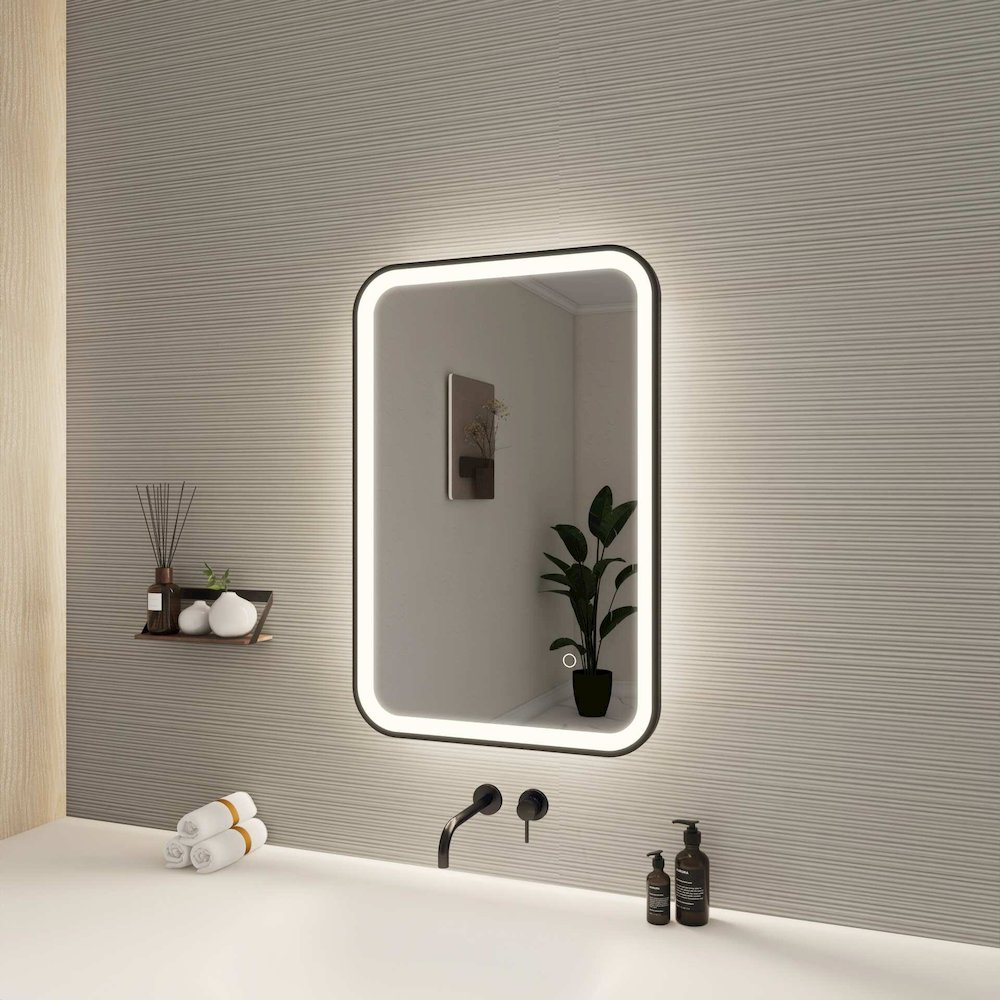 30 Inch Rectangle LED Front and Backlit Wall Mirror in Black. Picture 3