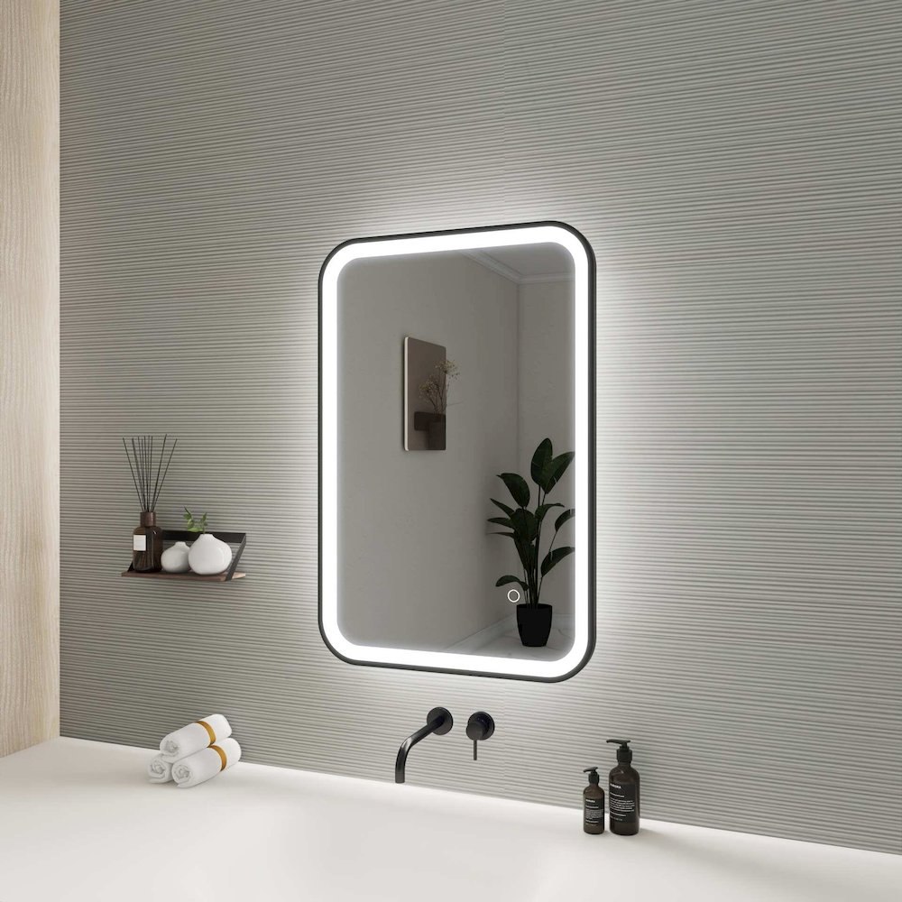 30 Inch Rectangle LED Front and Backlit Wall Mirror in Black. Picture 4