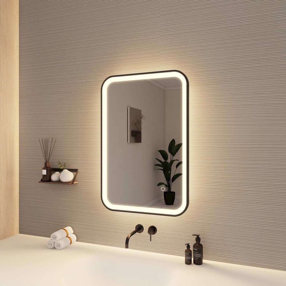 30 Inch Rectangle LED Front and Backlit Wall Mirror in Black. Picture 5