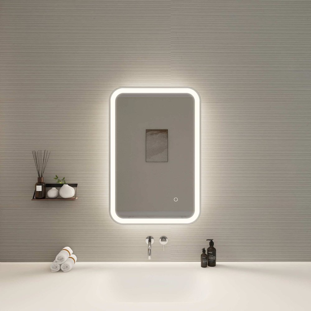 30 Inch Rectangle LED Front and Backlit Wall Mirror in Silver. Picture 2