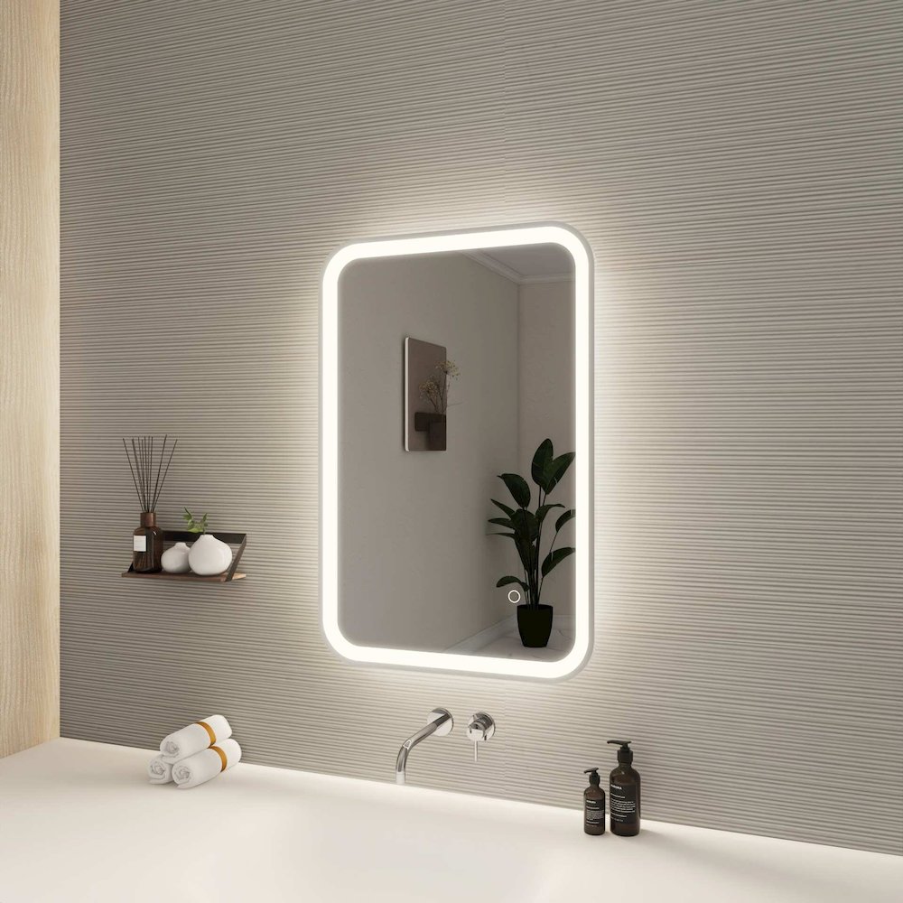 30 Inch Rectangle LED Front and Backlit Wall Mirror in Silver. Picture 3