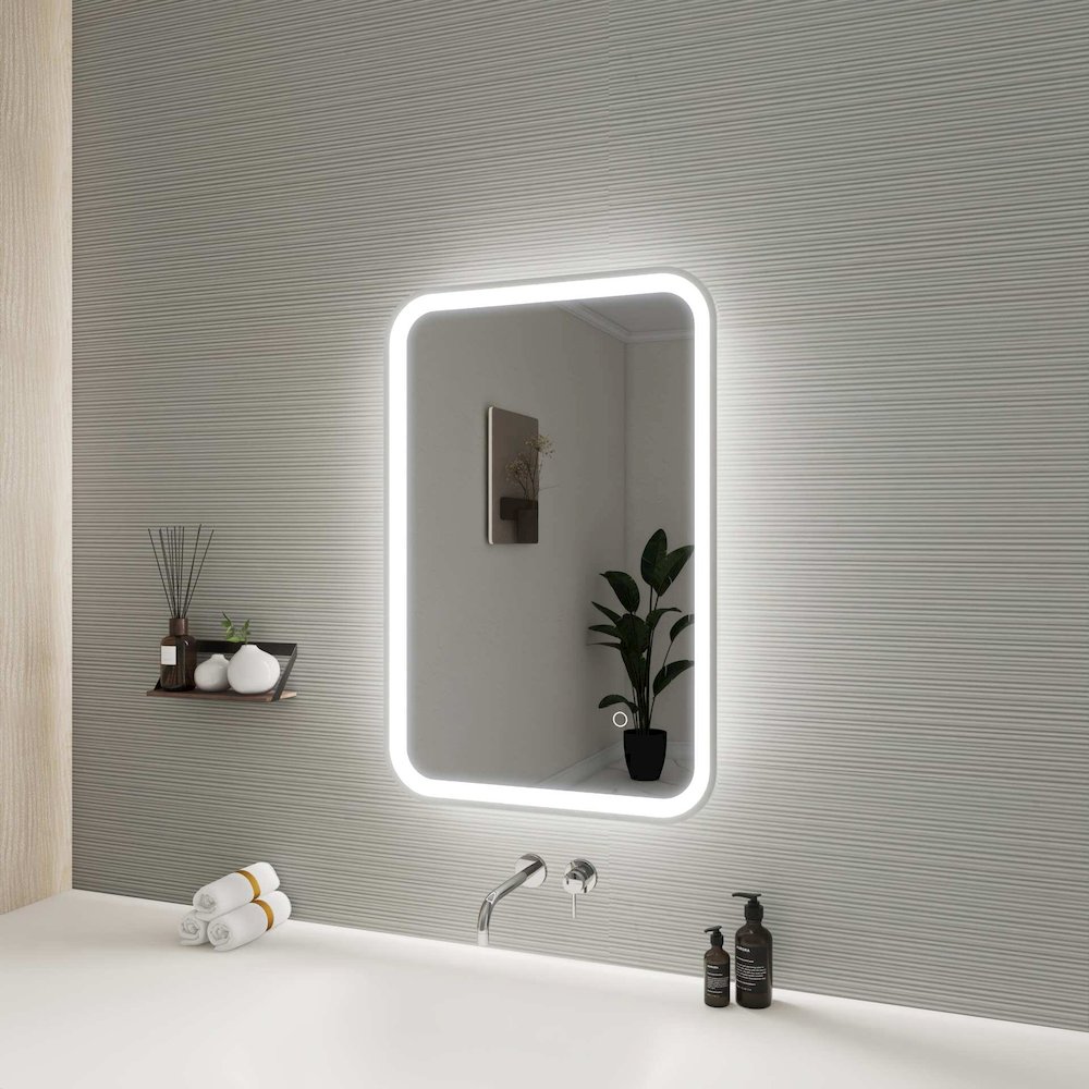 30 Inch Rectangle LED Front and Backlit Wall Mirror in Silver. Picture 4