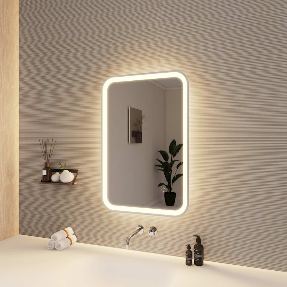 30 Inch Rectangle LED Front and Backlit Wall Mirror in Silver. Picture 5
