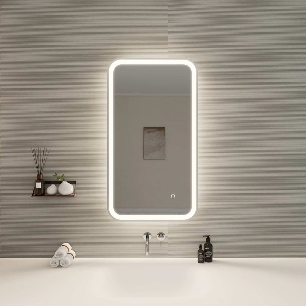 36 Inch Rectangle LED Front and Backlit Wall Mirror in Silver. Picture 2