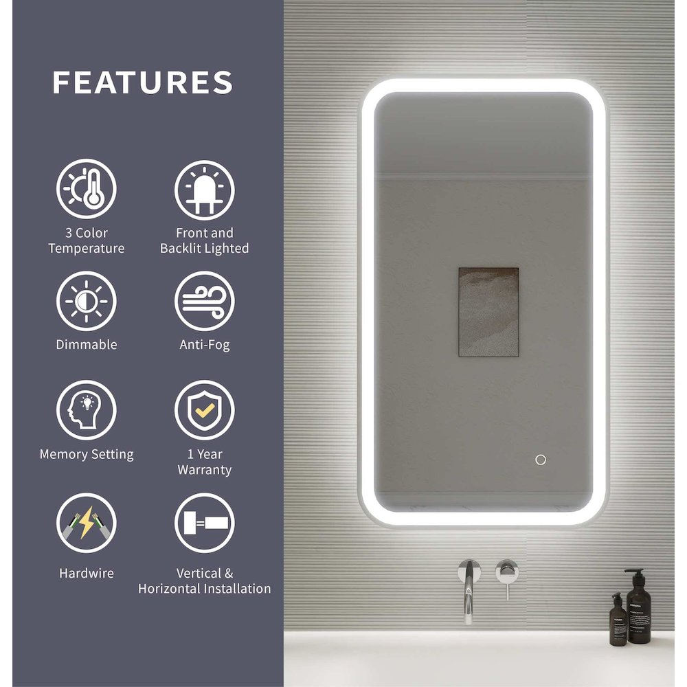36 Inch Rectangle LED Front and Backlit Wall Mirror in Silver. Picture 11