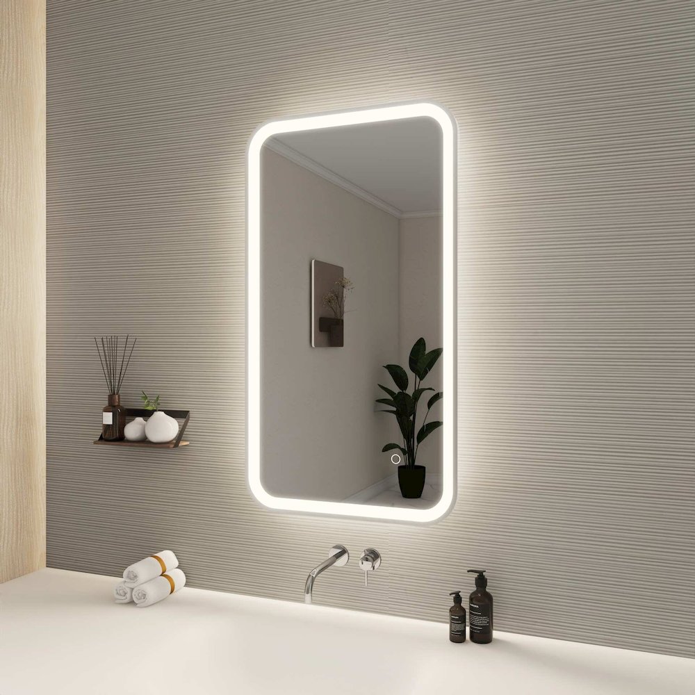 36 Inch Rectangle LED Front and Backlit Wall Mirror in Silver. Picture 3