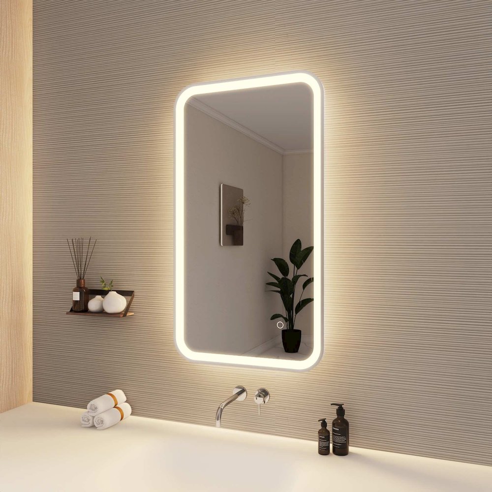 36 Inch Rectangle LED Front and Backlit Wall Mirror in Silver. Picture 4