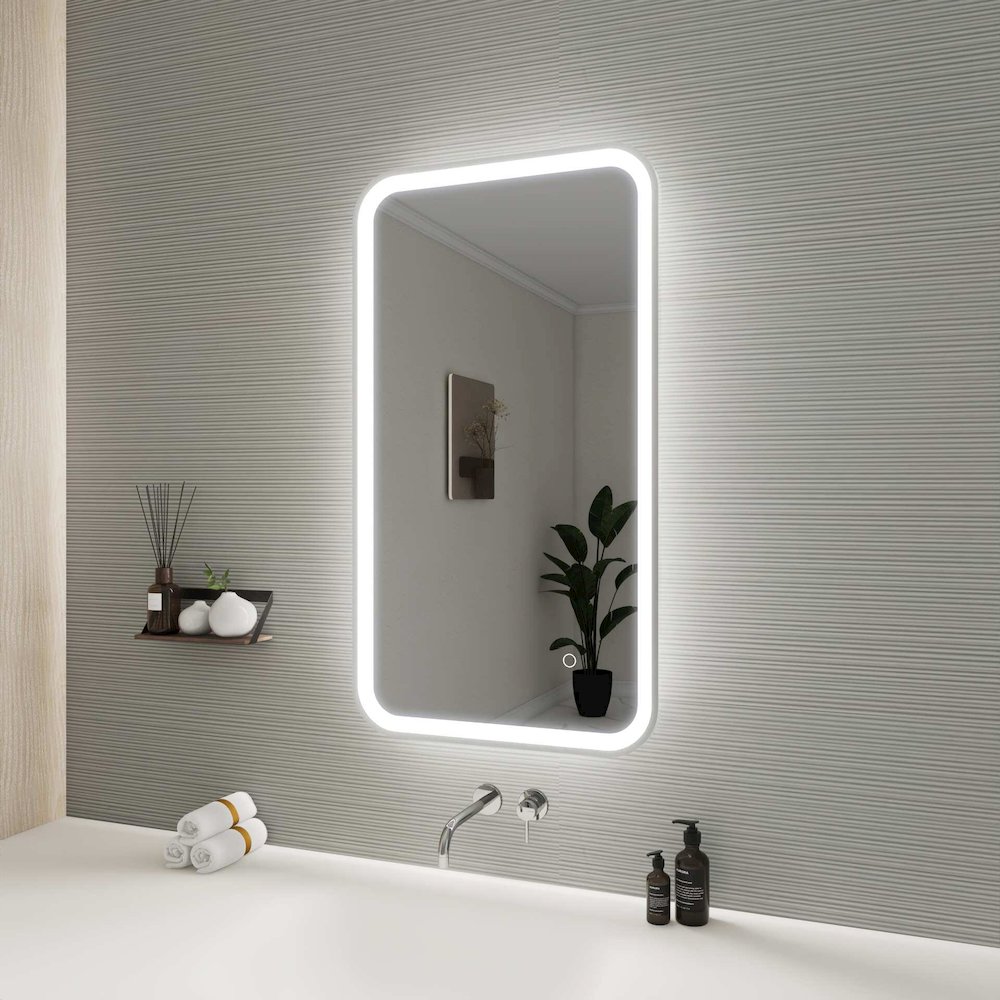 36 Inch Rectangle LED Front and Backlit Wall Mirror in Silver. Picture 5