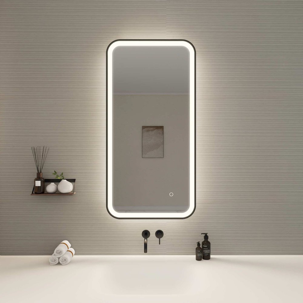 40 Inch Rectangle LED Front and Backlit Wall Mirror in Black. Picture 2