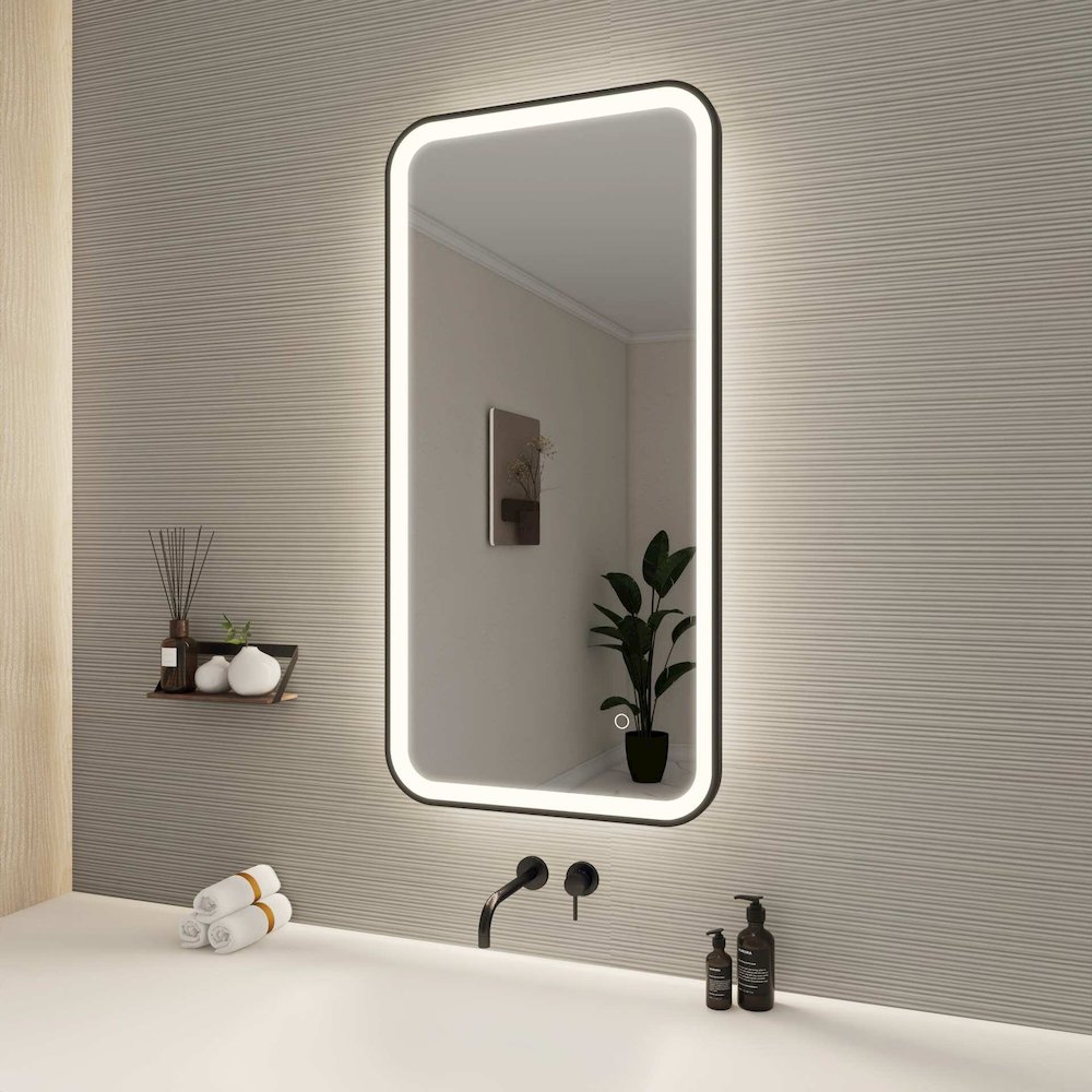 40 Inch Rectangle LED Front and Backlit Wall Mirror in Black. Picture 3