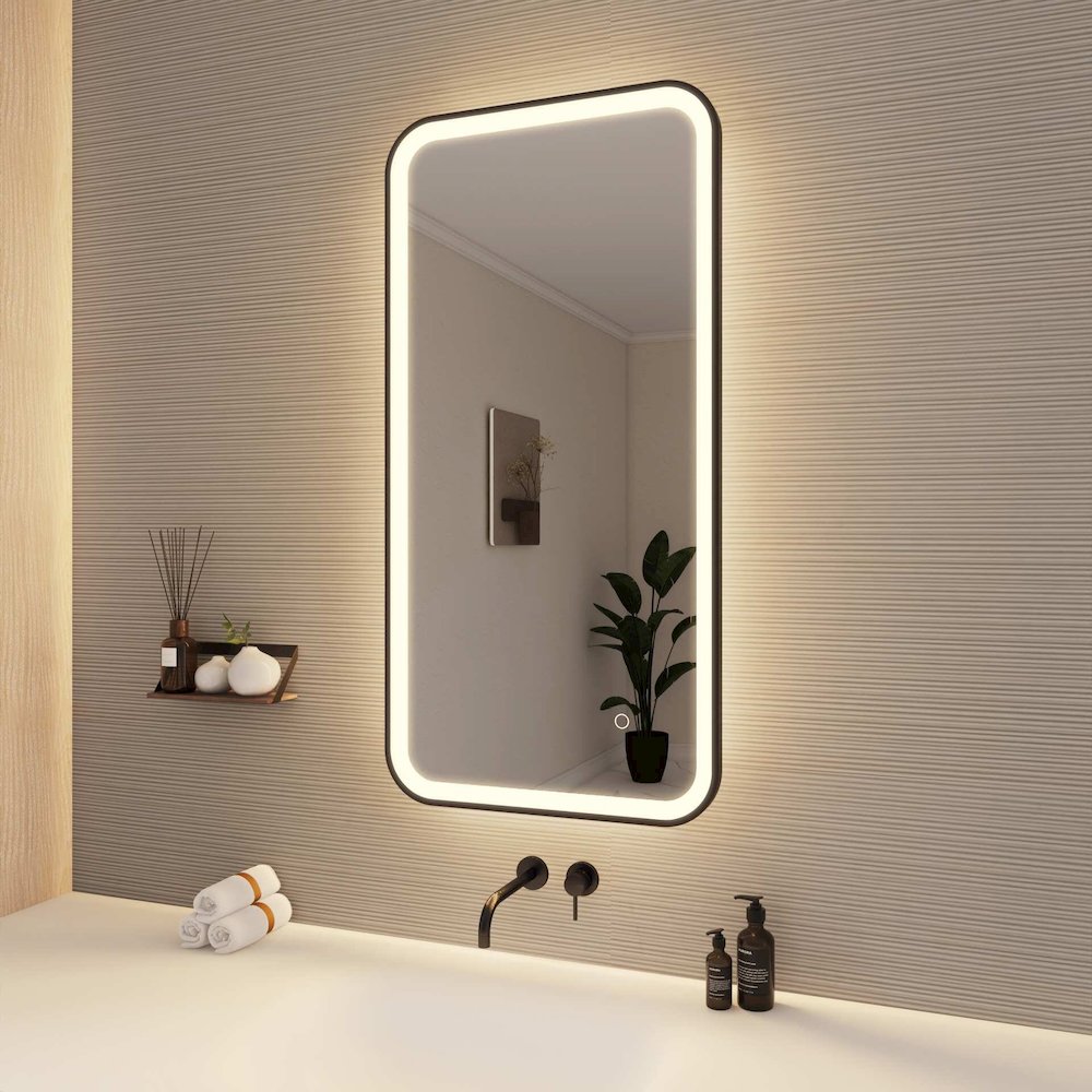 40 Inch Rectangle LED Front and Backlit Wall Mirror in Black. Picture 4