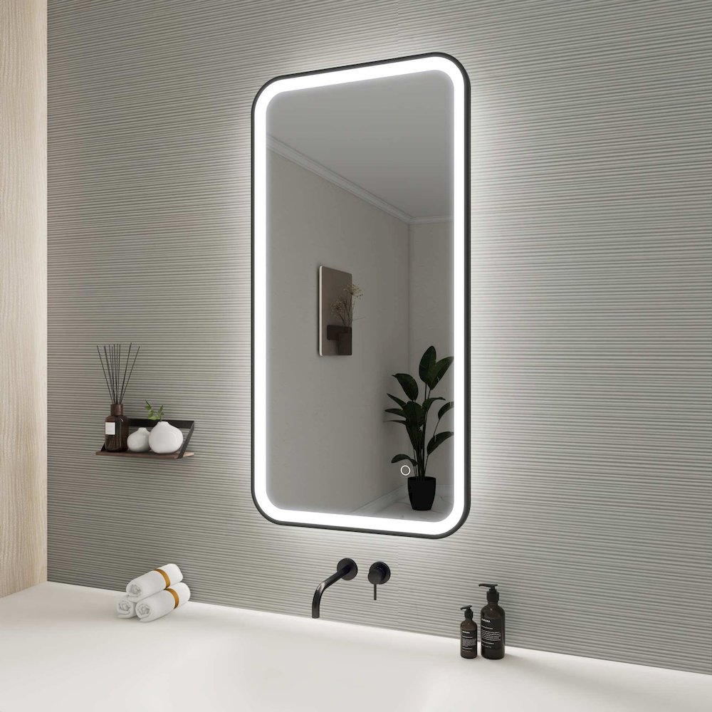 40 Inch Rectangle LED Front and Backlit Wall Mirror in Black. Picture 5