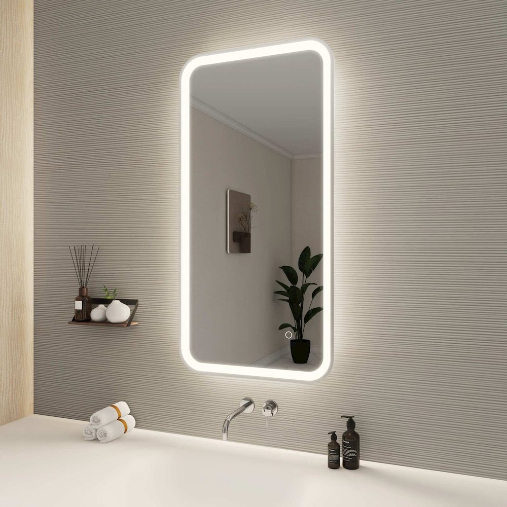 40 Inch Rectangle LED Front and Backlit Wall Mirror in Silver. Picture 3