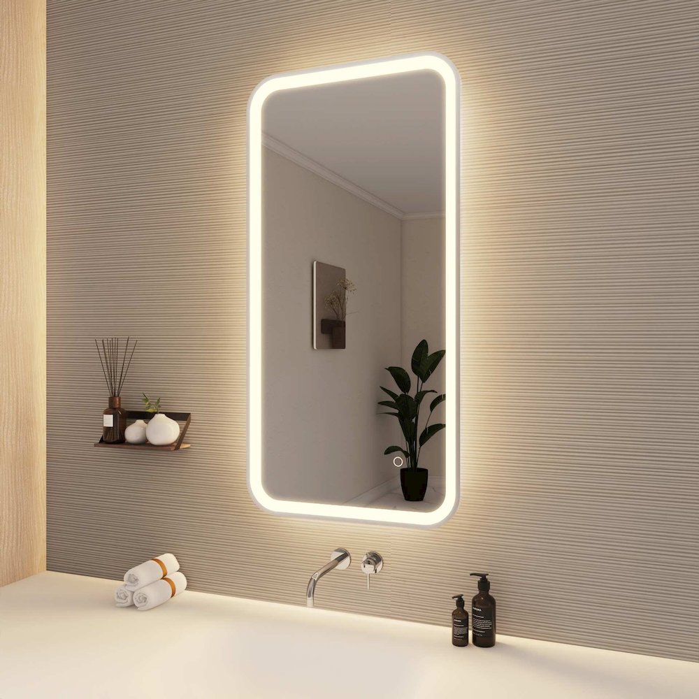 40 Inch Rectangle LED Front and Backlit Wall Mirror in Silver. Picture 4