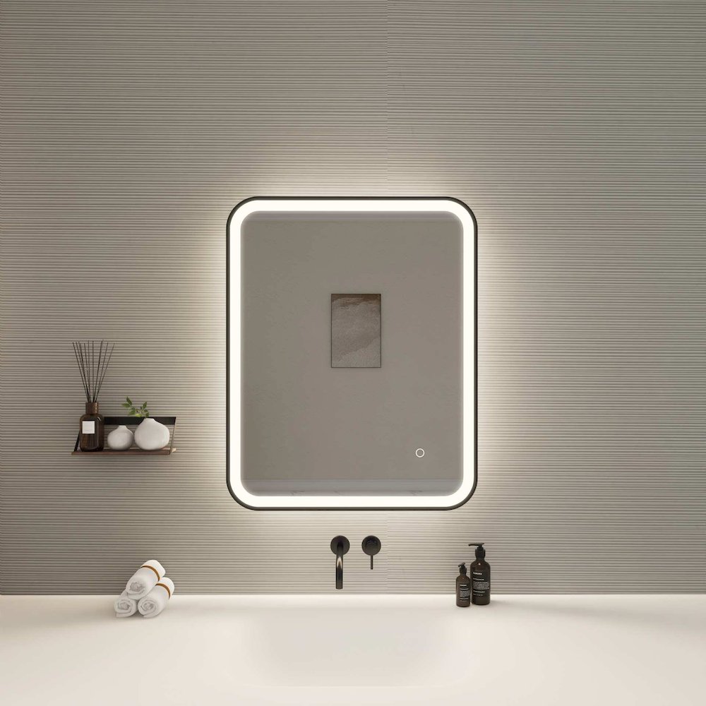30 Inch Rectangle LED Front and Backlit Wall Mirror in Black. Picture 2