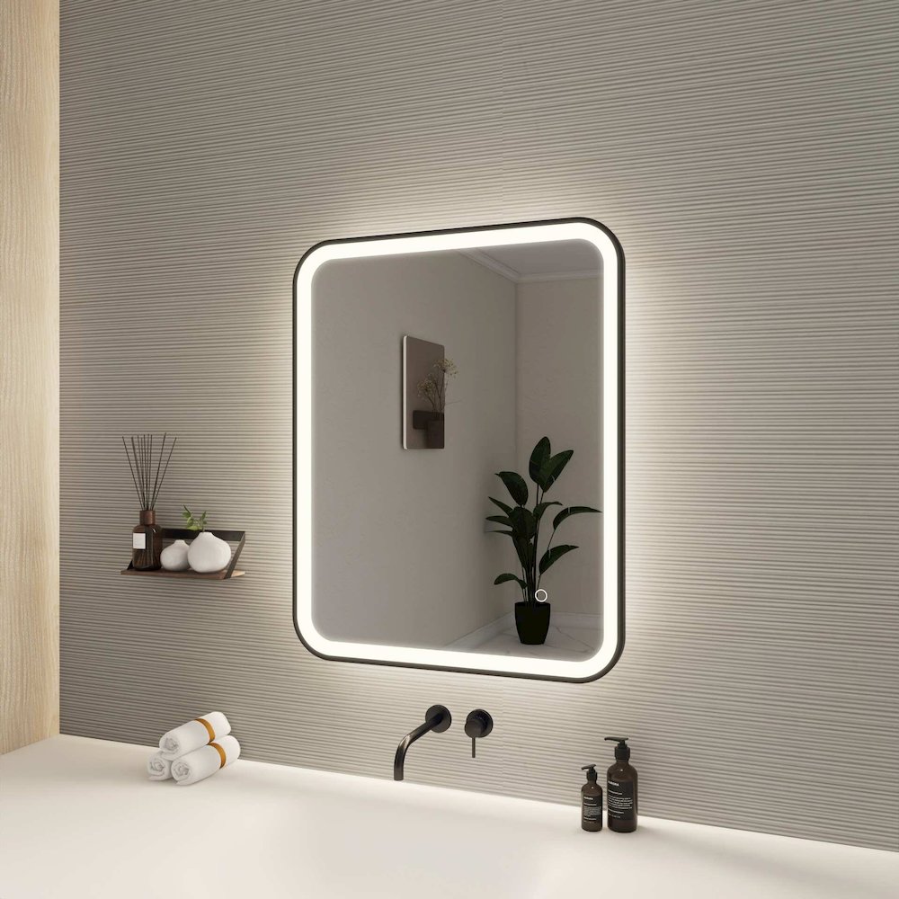 30 Inch Rectangle LED Front and Backlit Wall Mirror in Black. Picture 3