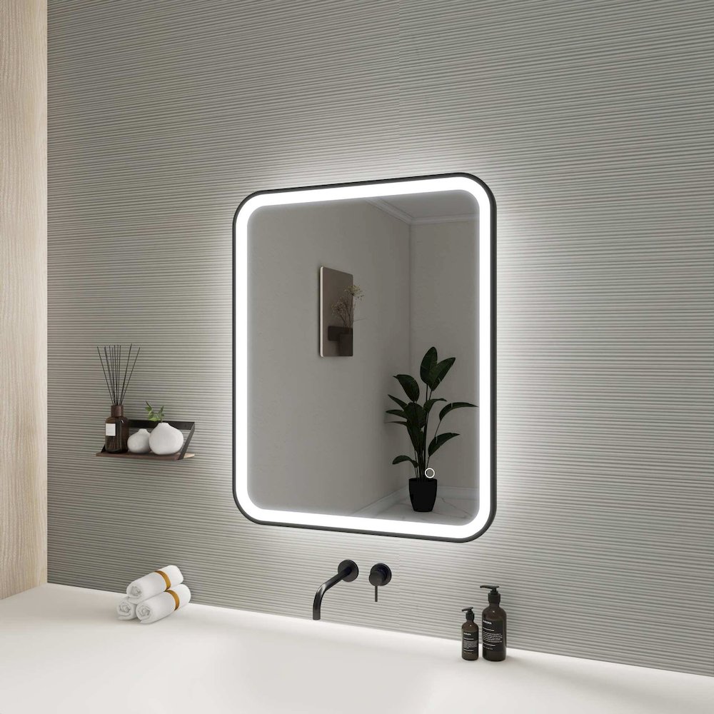 30 Inch Rectangle LED Front and Backlit Wall Mirror in Black. Picture 4