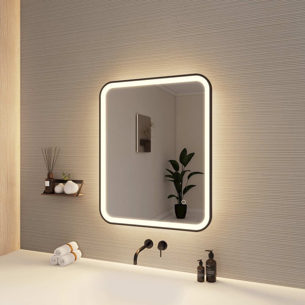 30 Inch Rectangle LED Front and Backlit Wall Mirror in Black. Picture 5