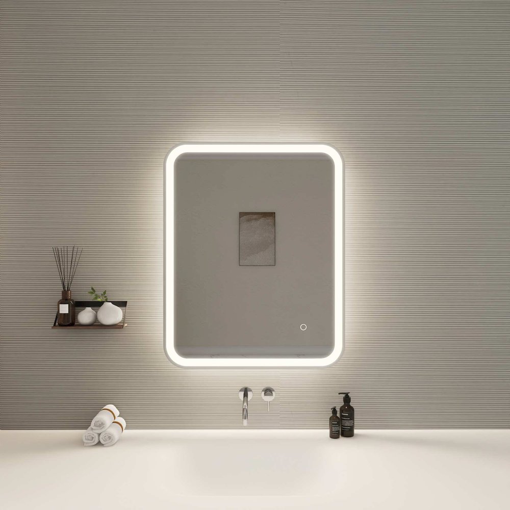 30 Inch Rectangle LED Front and Backlit Wall Mirror in Silver. Picture 2