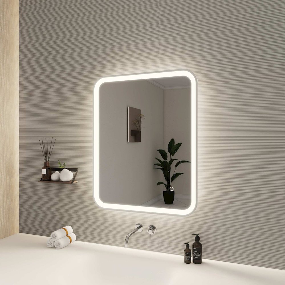 30 Inch Rectangle LED Front and Backlit Wall Mirror in Silver. Picture 3