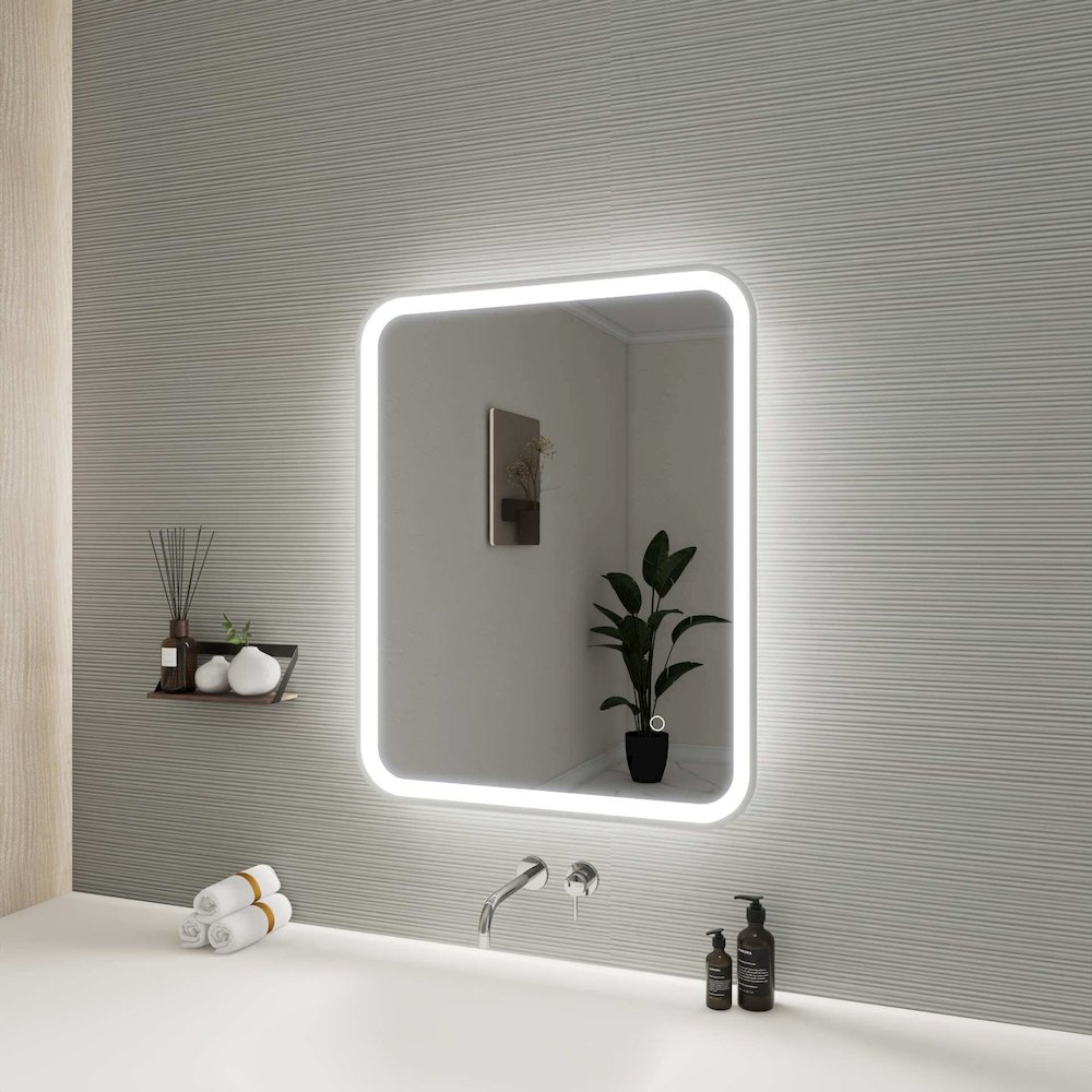 30 Inch Rectangle LED Front and Backlit Wall Mirror in Silver. Picture 4